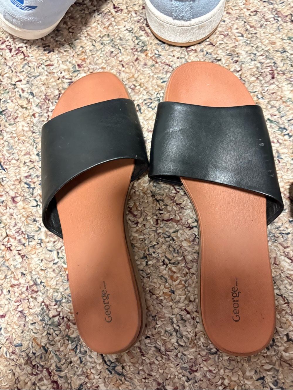 George Black Slide Sandals with Brown Footbed